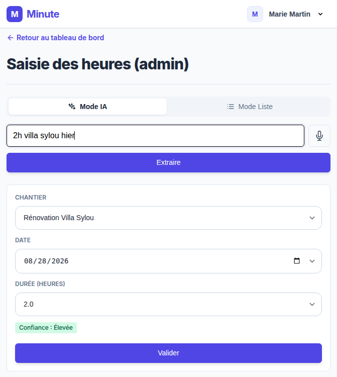 Saisie d'heures sur mobile