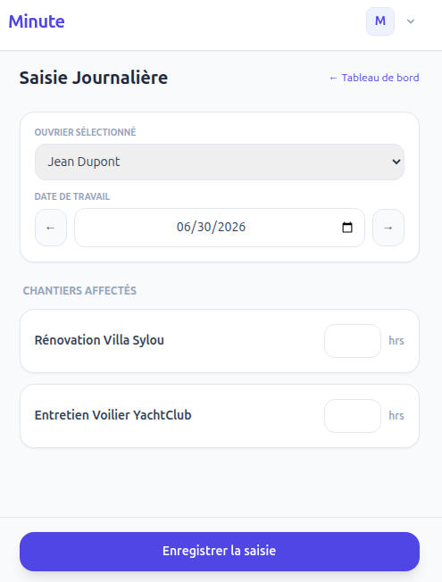 Saisie d'heures sur mobile